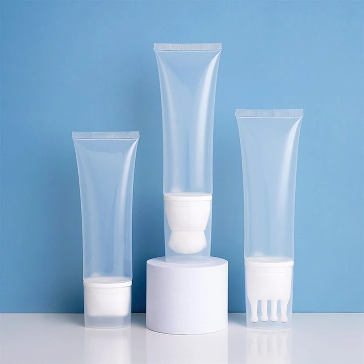 Empty Transparent Scalp Skin Care Squeeze Skincare Shampoo Container Cream Tube Packaging With 3 Roller Ball Applicator